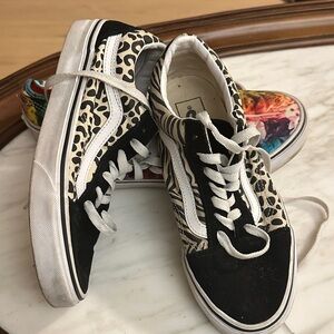 Vans Black and Leopard Print Women's Sneakers